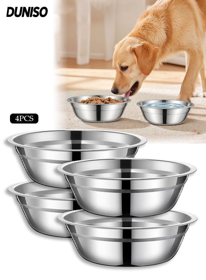 DUNISO طقم أطباق قطط 4 قطع، أطباق تغذية من الفولاذ المقاوم للصدأ، مغذيات للحيوانات الأليفة للقطط والجرو، أطباق غير قابلة للانزلاق للطعام أو الماء - Image 1